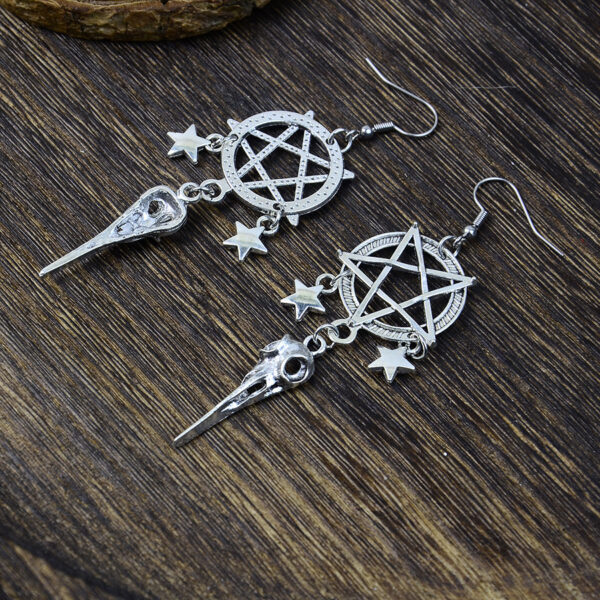 oly-88f739e6bd55f45fd9ab1f6c7117ff75 Wholesale Punk Dark Star Crow Pendant Earrings, Zinc Alloy Jewelry Accessory, Halloween Style