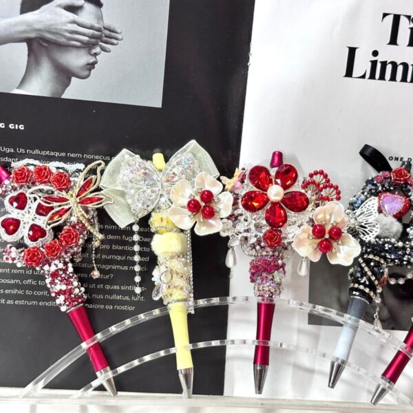 oly-8905a43a564ab97c7585b6ede46f3516 Wholesale Trendy Red Black Diamond Strip Tassel Flower Beaded Pen Fashion Accessory Gift