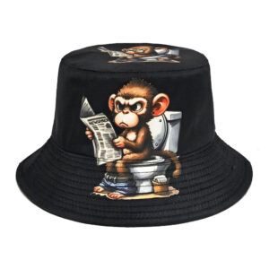 Wholesale Stylish Double Sided Monkey Print Bucket Hat Black Sun Protection Outdoor Casual Fashion Accessory