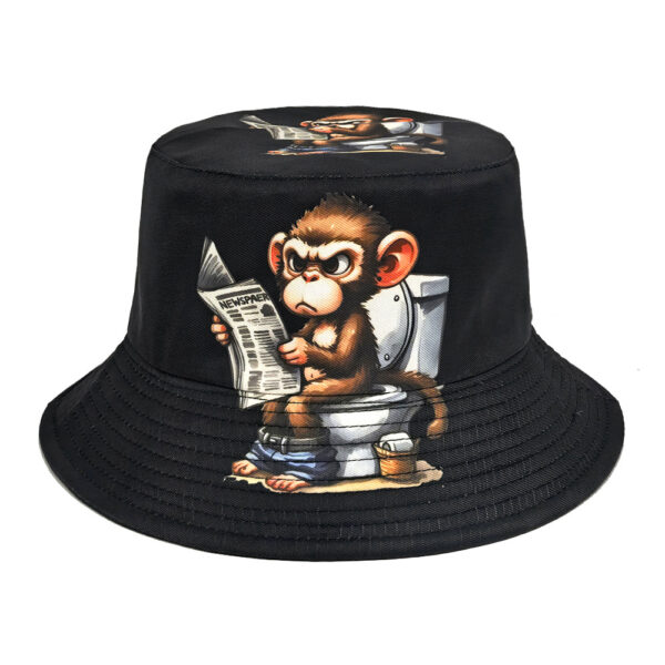 Wholesale Stylish Double Sided Monkey Print Bucket Hat Black Sun Protection Outdoor Casual Fashion Accessory