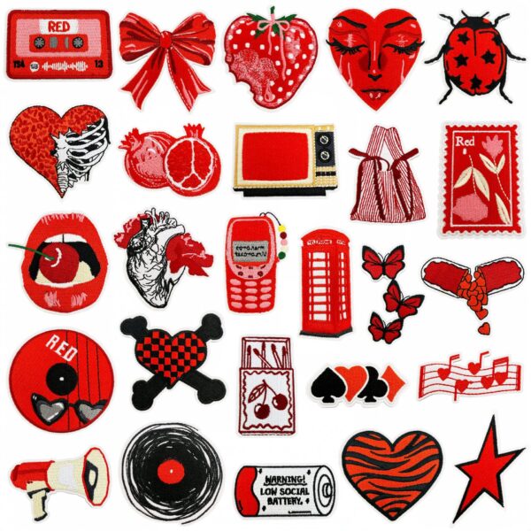 Wholesale Y2K Red Heart Embroidery Patch Set - Decorative Accent for Clothing Bags Gift