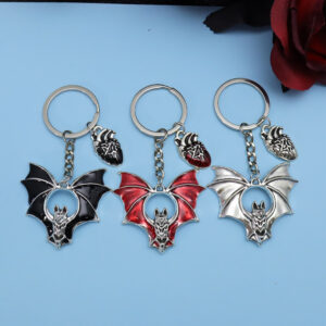 Wholesale Gothic Bat Heart Keychain for Car Keys Backpack Silver Metal Boutique Resale