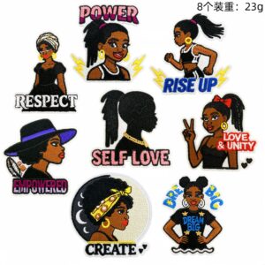 Black girl applique set b, 8-piece pack