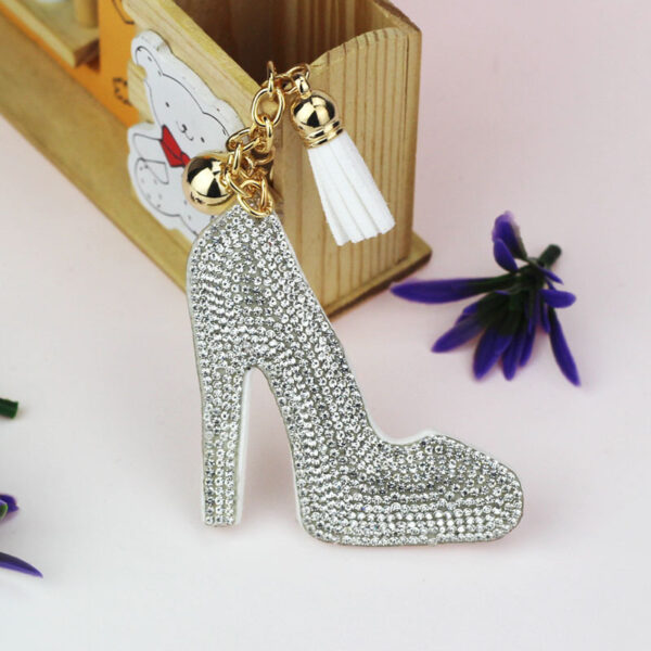 oly-8985f5fa5cc77e85278389c0da66f5f9 Wholesale Stylish Flannel Rhinestone High Heel Keychain Car Key Accessory Gift