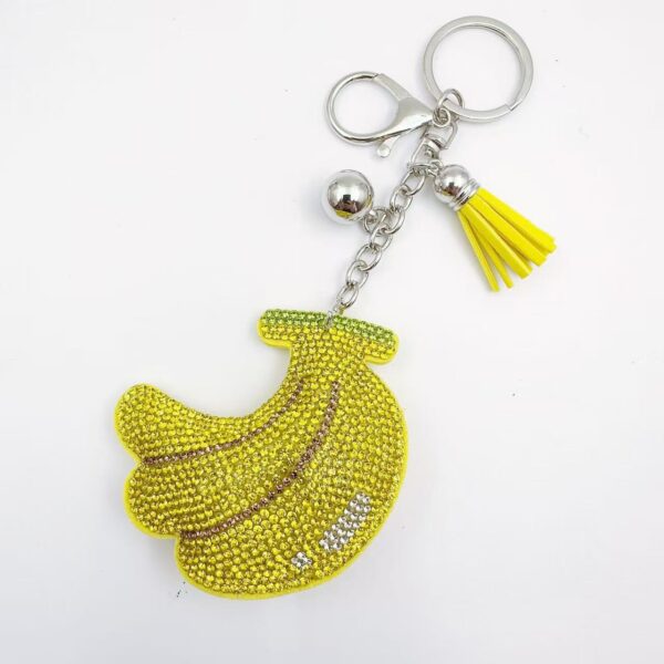 Wholesale Rhinestone Banana Keychain with Tassel Yellow Fruit Design Chic Bag Charm for Wedding Gifts