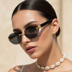 oly-89b977c17f2462d21f857b2035ba60b5 Wholesale Leopard Head Decor Frameless Oval Sunglasses UV400 Protection Fashion Accessory