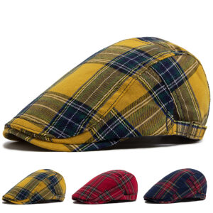 Wholesale Vintage Plaid Beret Hat Adjustable, Breathable Summer Cap, Fashion Accessory for Party or Daily Use