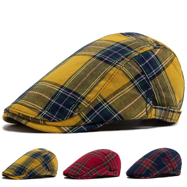 Wholesale Vintage Plaid Beret Hat Adjustable, Breathable Summer Cap, Fashion Accessory for Party or Daily Use