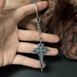 oly-89e34f9844c354d0261949c847fda1ad Wholesale Vintage 3D Cross Keychain Pendant Punk Style Metal Key Ring Accessory