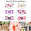 Wholesale 5pcs Moody Romantic Watercolor Butterfly Bow Pink Purple Dark Rose Floral Cluster Decor Prints 16oz Cup UV DTF Wraps