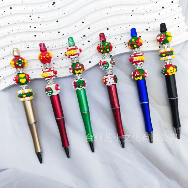 oly-8a412040515428b083bc49dfb4b68094 Wholesale Hand Painted Beaded Christmas Magic Wand Pen with Rotating Tip Multi Color Elk Tree Design Party Favor