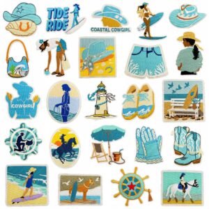oly-8b0f2594374193b69c13b6cd95bfbace Wholesale Cowgirl Embroidered Iron-On Patch Blue Polyester Decorative Clothing Accessory for Resale