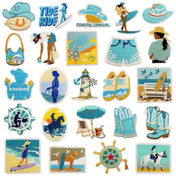 oly-8b0f2594374193b69c13b6cd95bfbace Wholesale Cowgirl Embroidered Iron-On Patch Blue Polyester Decorative Clothing Accessory for Resale