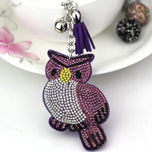 Wholesale Bright Red Cartoon Owl Keychain Korean Velvet Rhinestone Bag Charm Fashion Accessory Gift