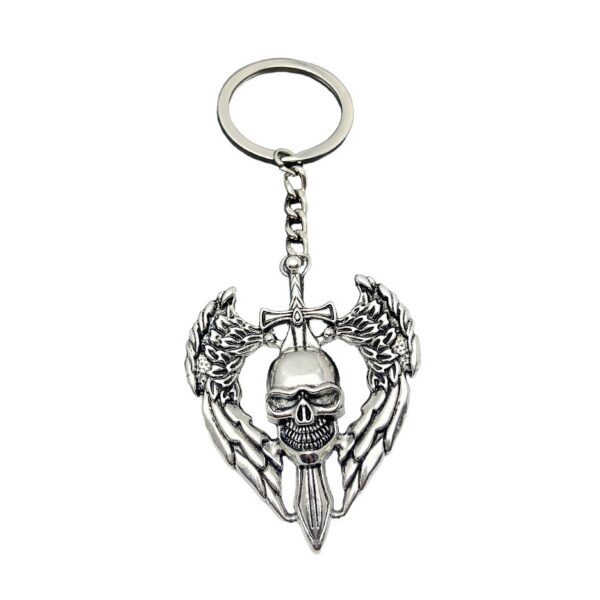 Wholesale Vintage Skull Angel Sword Keychain Pendant Punk Style Silver Metal DIY Car Key Accessory