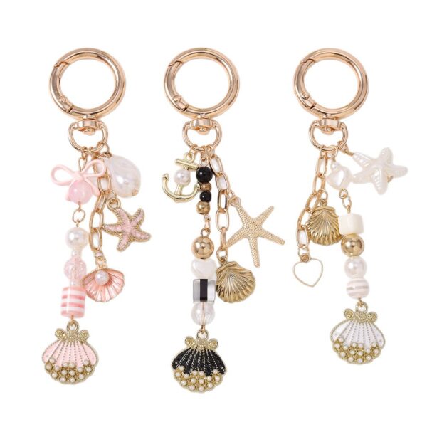 Wholesale Cute Shell Starfish Pearl Beaded Keychain Zinc Alloy Decorative Accessory for Bag Charm or Gift