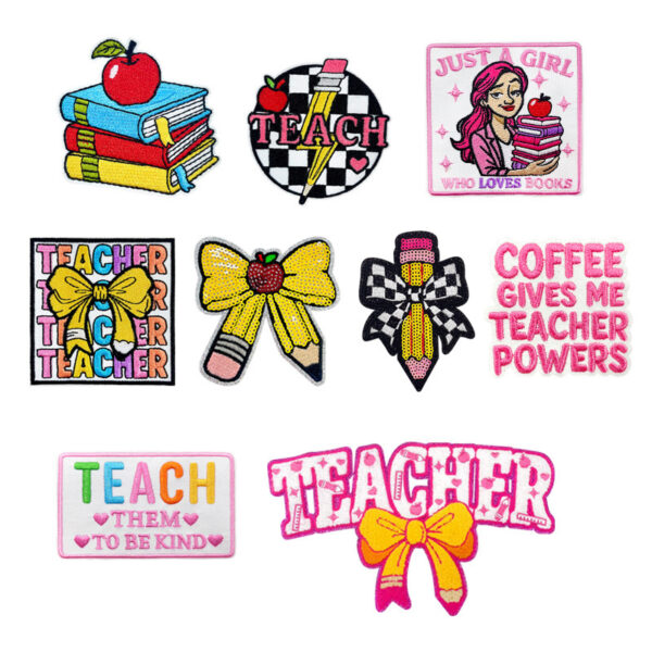 oly-8b2887c6a0f2539e9754dd204fd4e1d3 Wholesale Teacher's Day Iron-On Embroidery Patches Pencil Bow Polyester Jacket Decor Fashion Accessory