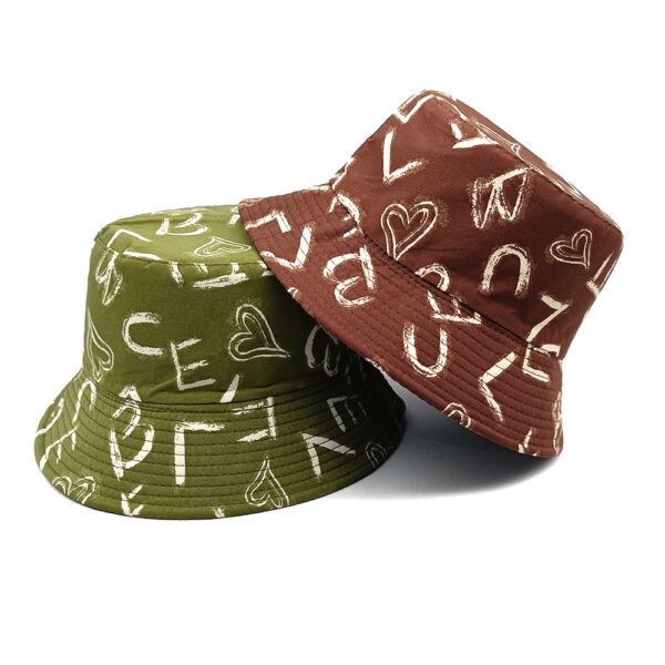 oly-8b40378df6f141b375ce82a131477ed2 Wholesale Heart and Letter Pattern Digital Print Bucket Hat for Women Stylish Resale Sunscreen Beach