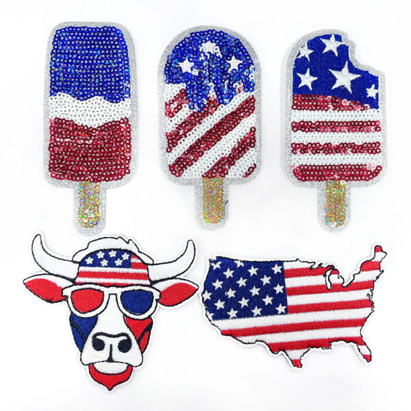 Wholesale Sequined Bow American Flag Iron on Patch for Coat Boutique Resale