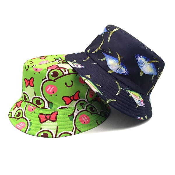 Wholesale Cartoon Frog Print Bucket Hat for Beach Travel Sun Protection