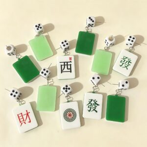 Wholesale Mahjong Dice Acrylic Earrings Chinese Style Fashion Accessory for Boutique Resale