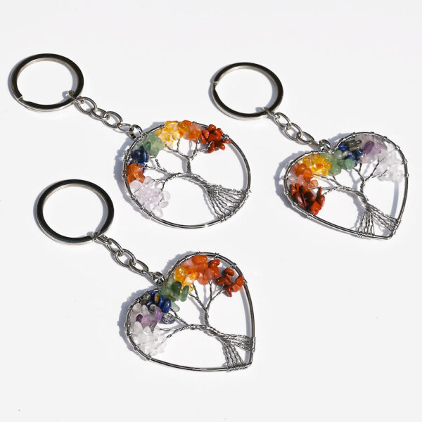 oly-8b9572dd912a5422eafb5f03f510d4cb Wholesale Natural Crystal Heart Tree Pendant Keychain - Colorful Crushed Stone Jewelry Accessory for Car Keys