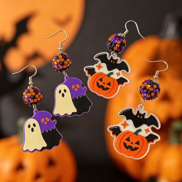 oly-8ba2c3ea1c5a76b8503c9f806aabc5c6 Wholesale Halloween Acrylic Earrings Bat Ghost Pumpkin Cartoon Jewelry Accessory Gift