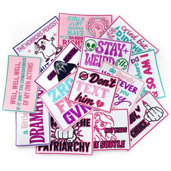 oly-8ba7ebc94082bd59eda3f5a69ff1e320 Wholesale Polyester Iron-On Patches with Pink English Letters Gold Plaid - Fashion Craft Supply for Coats