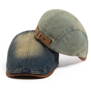Wholesale Retro Washed Japanese Style Reversible Forward Cap - Adjustable Breathable Color Block Light Blue Party Casual Gift