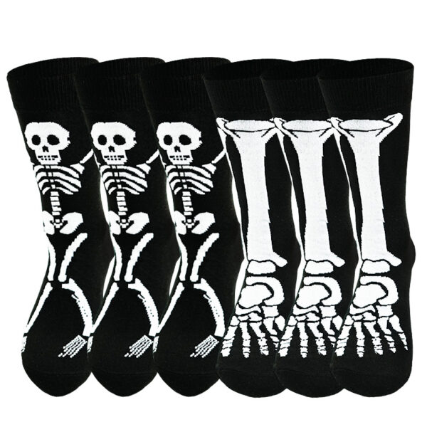 oly-8bb1a8a5d7bd818fcb83544e215a71f0 Wholesale Polyester Cotton Mid Calf Socks Halloween Skeleton Claw Cartoon Print Unisex Casual Fashion Socks