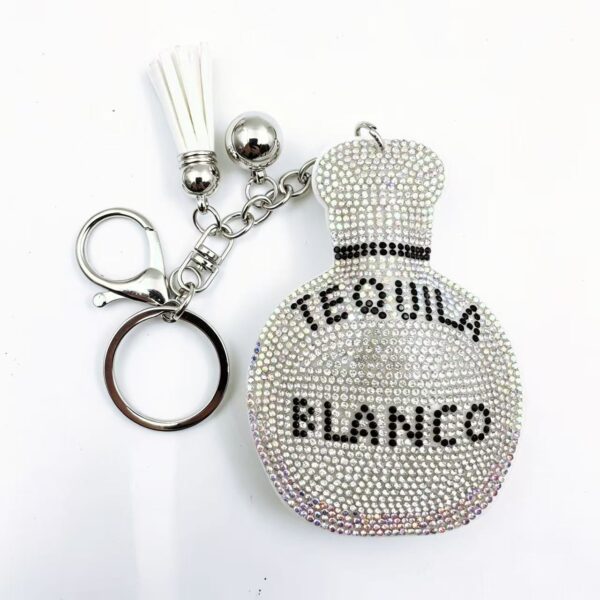 Wholesale Rhinestone Perfume Bottle Keychain Leather Tassel Bag Charm Trendy Gift Accessory