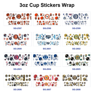 Wholesale 8pcs Multi Style American Football Team Badge Helmet Sport Pattern 3oz Cup Stickers Wrap OLY Exclusive