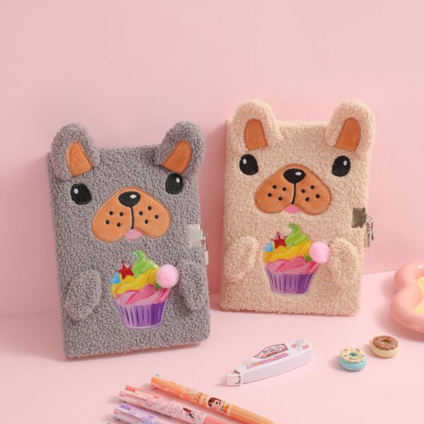 oly-8bfd817de8780bbb189b52dca07ae941 Wholesale Plush Cartoon Dog Notebook with Lock Cute 3D Ears Diary for Kids Students Boutique Stationery