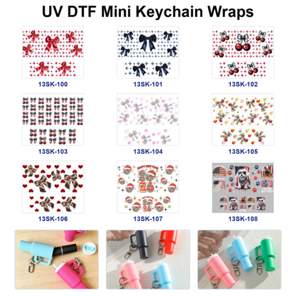 oly-8c5d5a3dd3173f80d92241d599394363 Wholesale 8pcs Bow & Cute Pattern Mini Cup Keychain Sticker