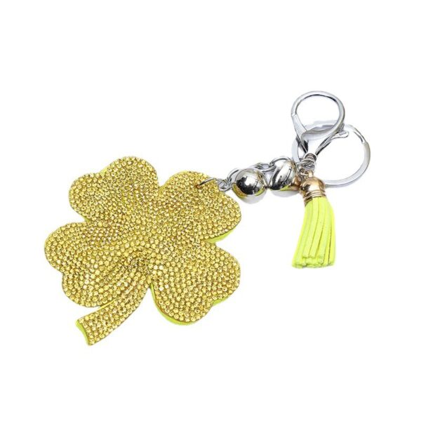 oly-8cb09c7169a862839c110f19987ee57d Wholesale Leather Keychain with Clover Rhinestone Design Trendy Gift for Car or Bag Accessory