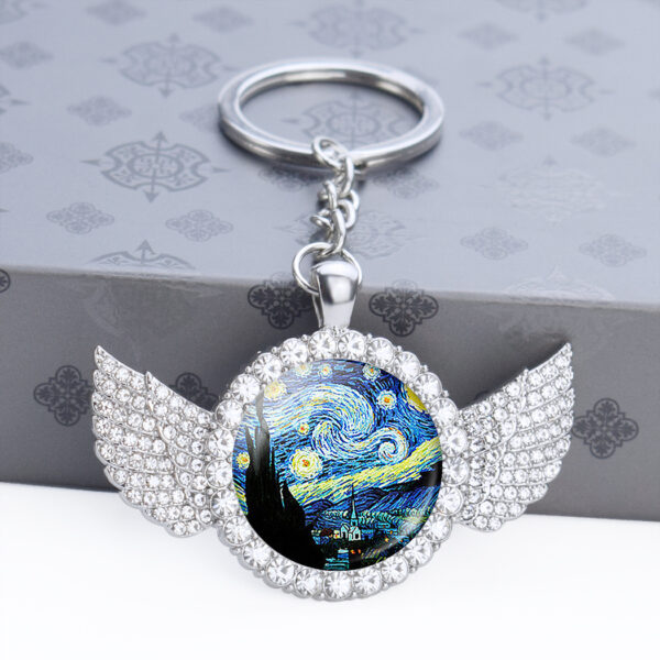 Wholesale Starry Night European Style Rhinestone Keychain Zinc Alloy Bag Charm Pendant