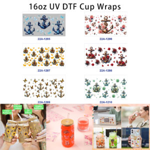 oly-8d2e5e0a464242c707bb5e713698b95a Wholesale 5pcs Retro Nautical Anchor Rose Sunflower Butterfly Bow Seaweed Mixed Decor Prints 16oz Cup UV DTF Wraps