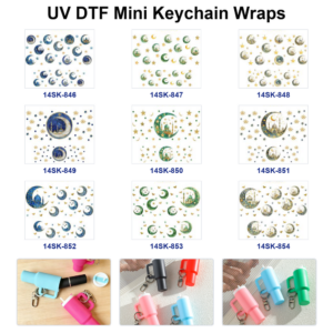 Wholesale 2/4/8pcs Watercolor Moon Star Building Print Mini Cup Keychain Sticker