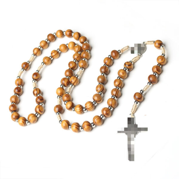 Wholesale Trendy Layering Rosary Necklace with Cross Pendant Wood Beads Coffee Color Handmade Jewelry Gift