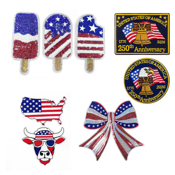 Wholesale Sequined Bow American Flag Iron on Patch for Coat Boutique Resale