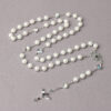 oly-8dd69e3ca542091ed93b302eb095ec0c Wholesale White Glass Beaded Cross Rosary Necklace with Pattern Fashion Accessory Gift