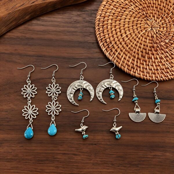 oly-8dd7baf0df79088730e0079129efe3a7 Wholesale Zinc Alloy Hollow Flower Turquoise Bohemian Moon Earrings Jewelry Accessory for Women