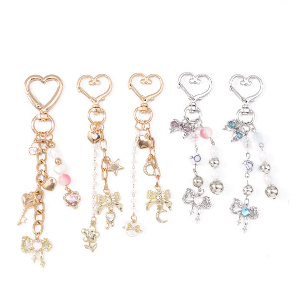 oly-8de6e01011515f565f3f2cba8ad311ba Wholesale Modern Minimalist Bow Bead Keychain, Zinc Alloy Star Heart Design, Casual Bag Charm Accessory