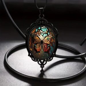 Wholesale Gothic Punk Vintage Glass Pendant Necklace Alloy Cross Butterfly Jewelry Accessory