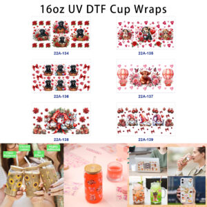 oly-8e2ad1464f093746bb66ae02d6842d0e Wholesale 5pcs Valentine Puppy Farm Calf Garden Sprite Red Rose Heart Bow Hot Air Balloon Mixed Print 16oz Cup UV DTF Wraps