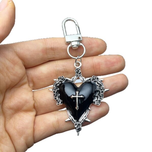 Wholesale Alloy Gothic Keychain Pendant Purple Heart Cross Design Fashion Accessory