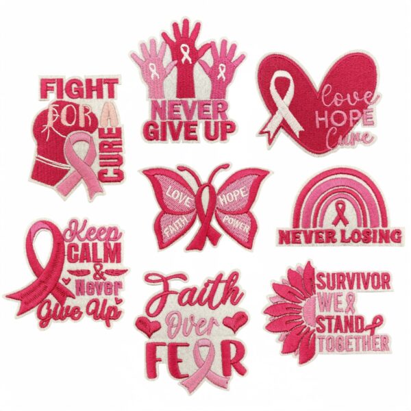 oly-8ee4b48e04c04087c03dacf2631befdf Wholesale 8 Pieces Polyester Embroidered Patches Pink Ribbon Butterfly Design Decorative Accent for Everyday Use