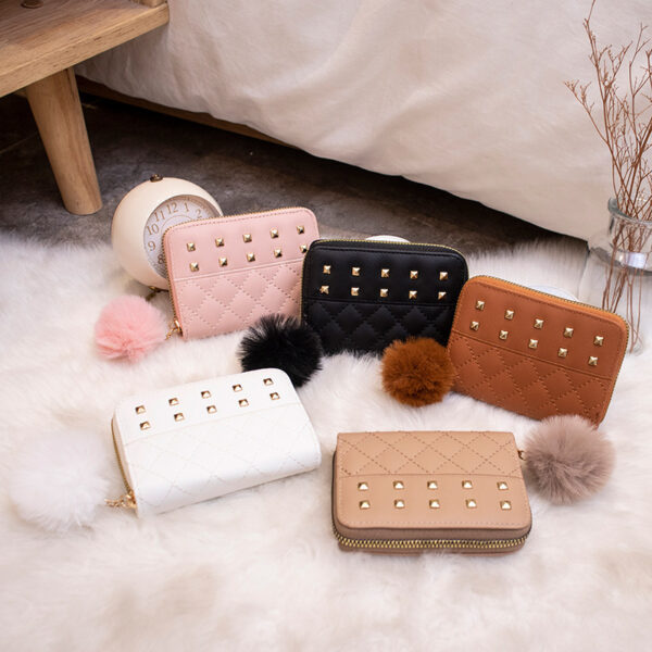 oly-8ef3483a0f7a74a42c144d77ec99e9b3 Wholesale Chic Studded Pu Leather Small Wallet for Women Zipper Closure Fashion Accessory