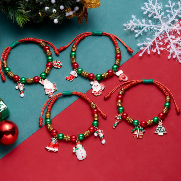 oly-8f1b52458382221eee2e00db3d653d90 Wholesale Christmas Snowman Bell Beaded Bracelet Handmade Adjustable Alloy Holiday Jewelry Accessory