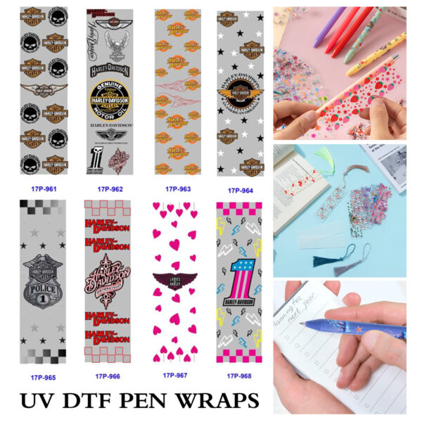 Wholesale 2/8/16pcs UV DTF Stickers Retro Biker Skull Wing Emblem Patterns Pen and Bookmark Stickers OLY Exclusive